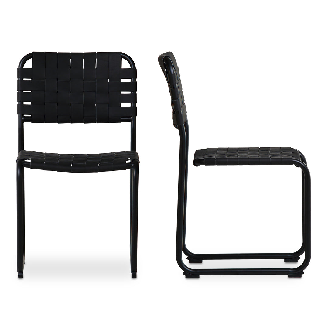 Artisanal Woven Dining Duo - Elegant Iron & Leather Seats