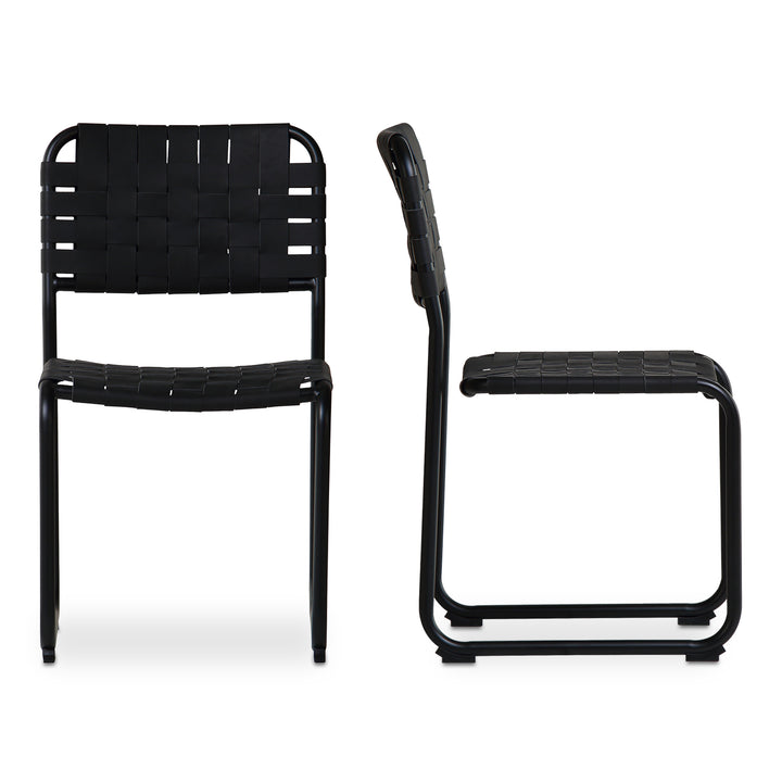 Artisanal Woven Dining Duo - Elegant Iron & Leather Seats