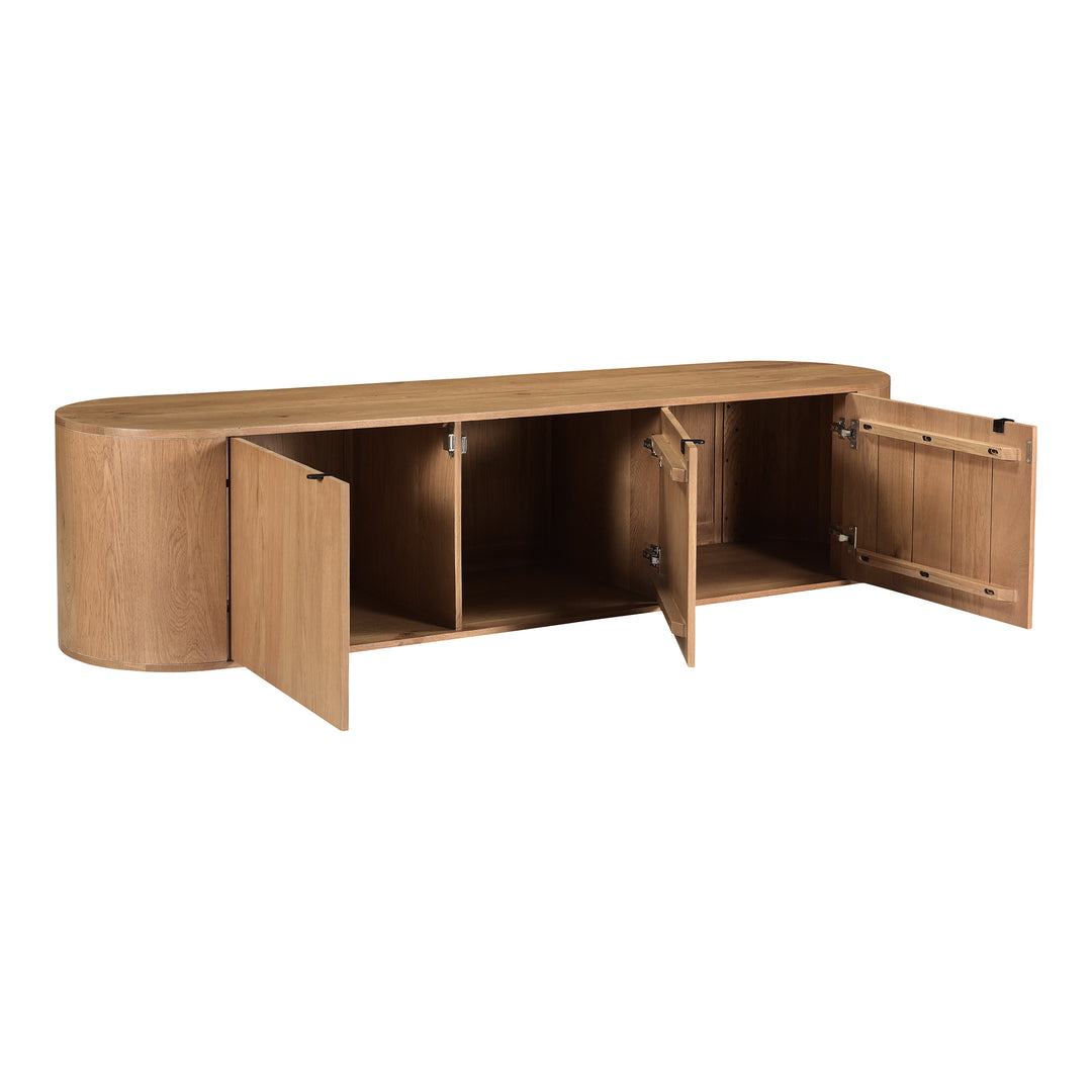 Modern Oak Curve Shelf Bench