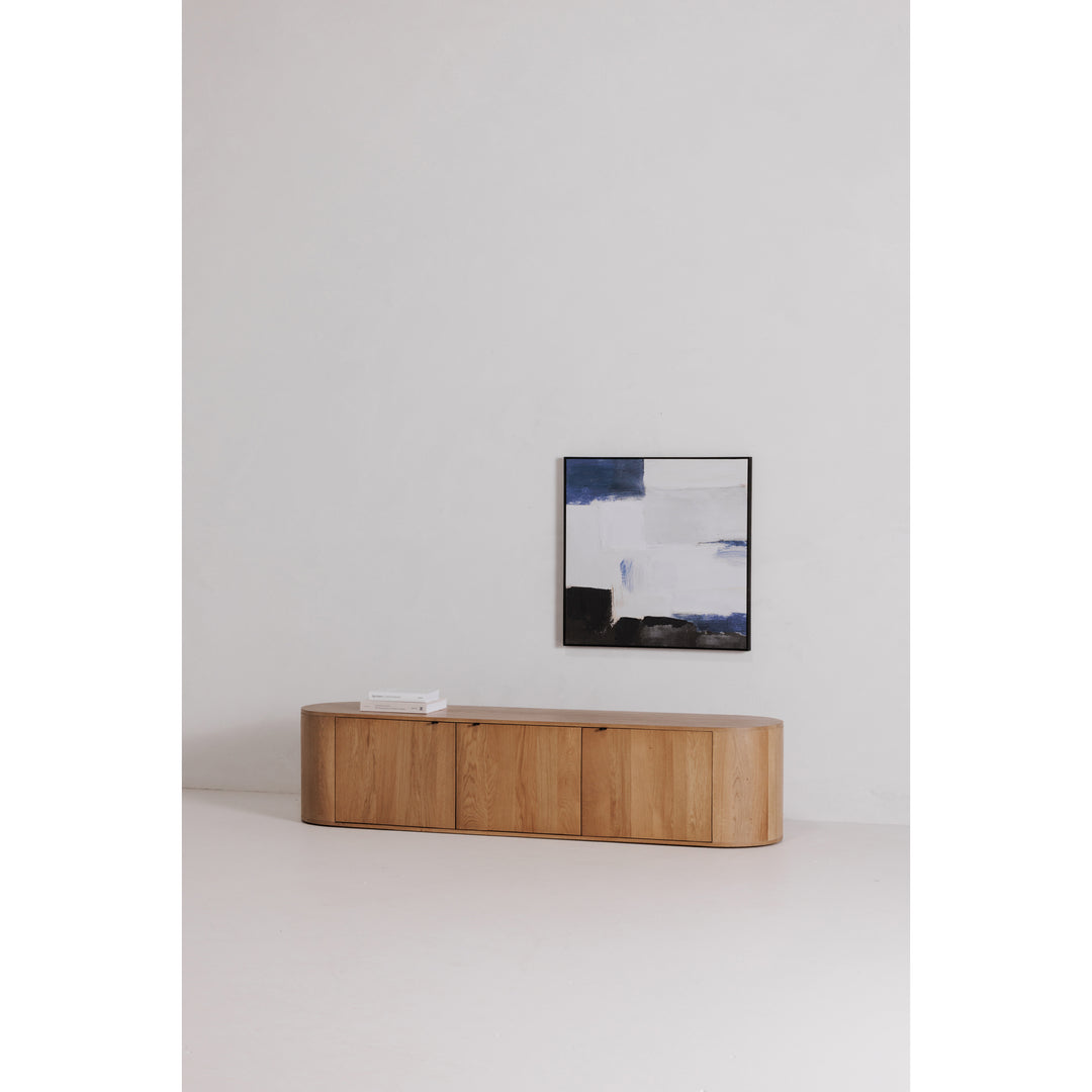 Modern Oak Curve Shelf Bench