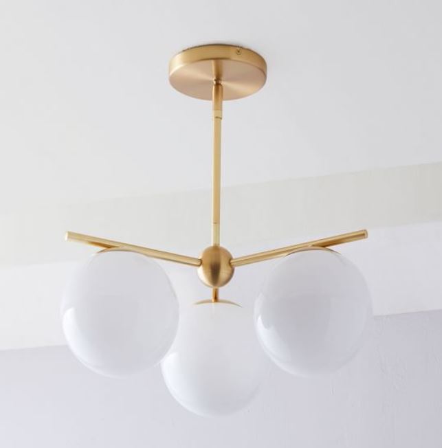 Sphere Stem 3 Light Chandelier Milk