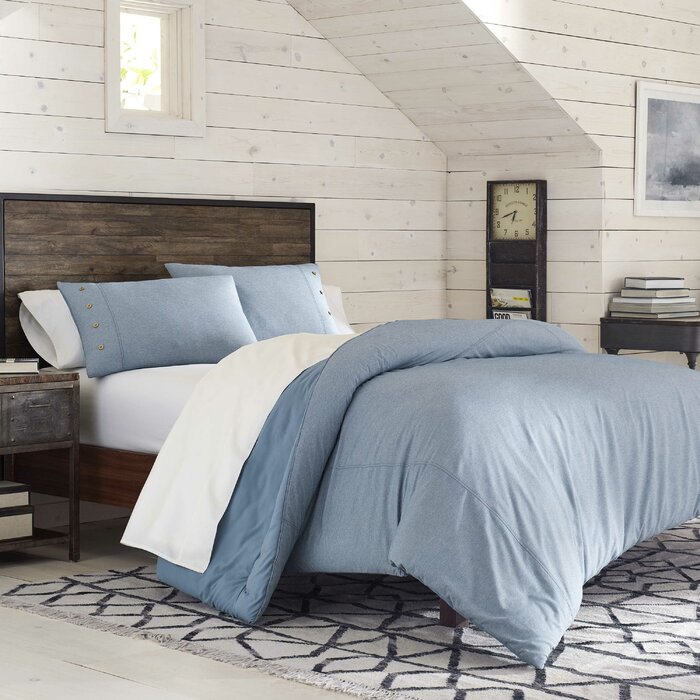 Riley Blue Microfiber Reversible Modern Comforter Set Queen