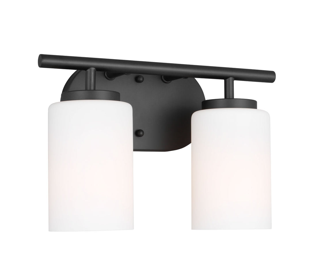 Oslo 2-Light Bath Sconce in Midnight Black with Opal Etched Glass Bulbs Included