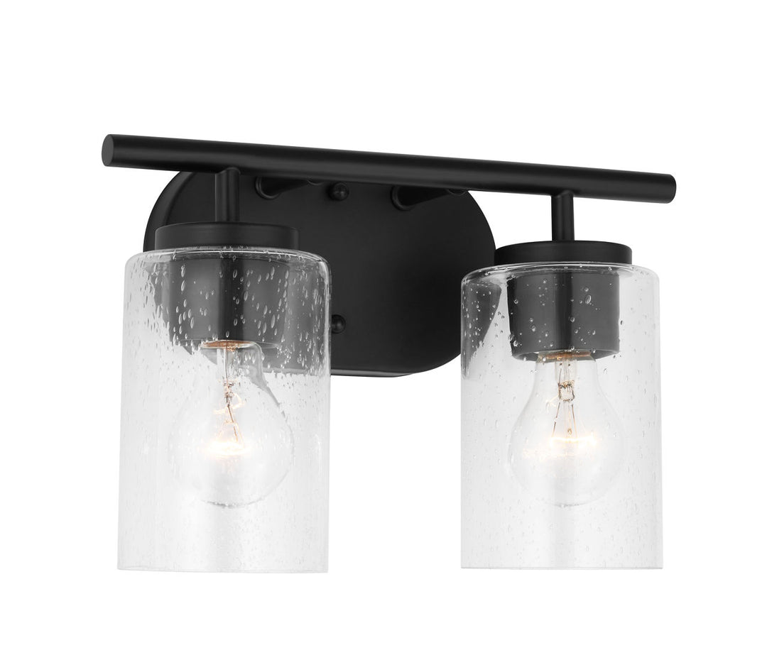 Oslo 2-Light Bath Sconce in Midnight Black with Clear Seeded Glass Bulbs Not Included