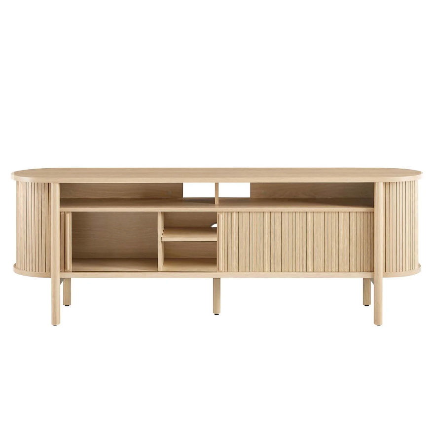 Oak Curved Media Console - 71"