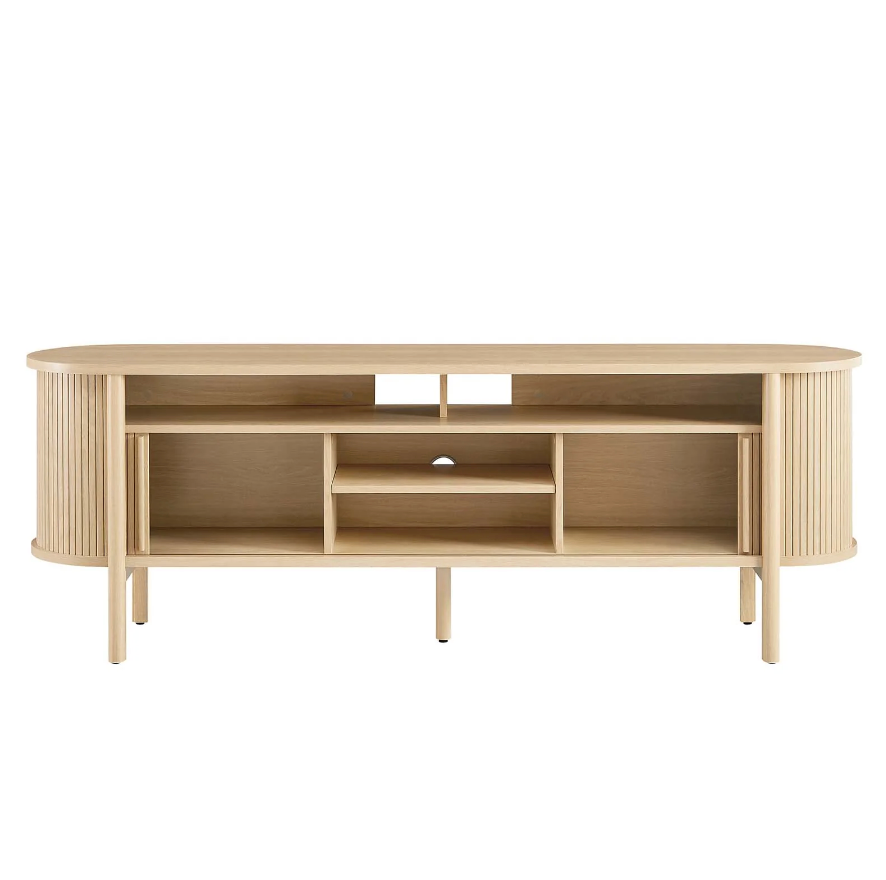 Oak Curved Media Console - 71"