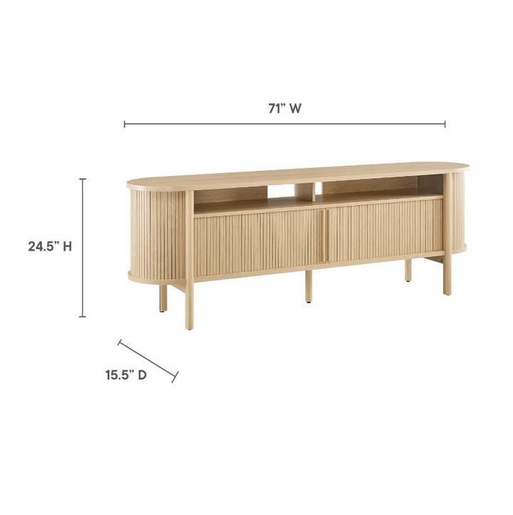 Oak Curved Media Console - 71"