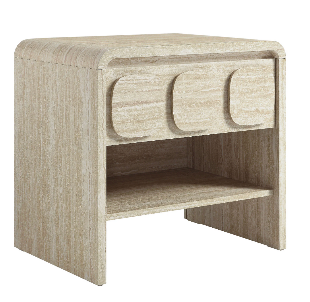 Curie 1 - Drawer Travertine Nightstand