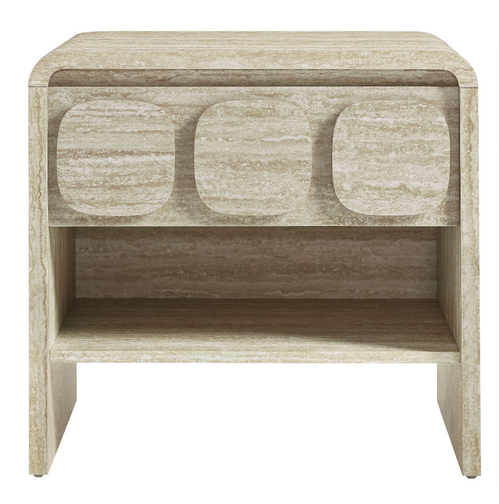 Curie 1 - Drawer Travertine Nightstand