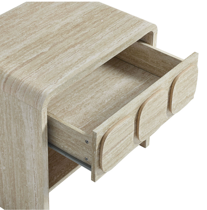 Curie 1 - Drawer Travertine Nightstand