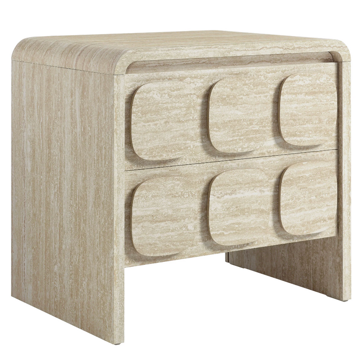 Curie 2 - Drawer Travertine Nightstand