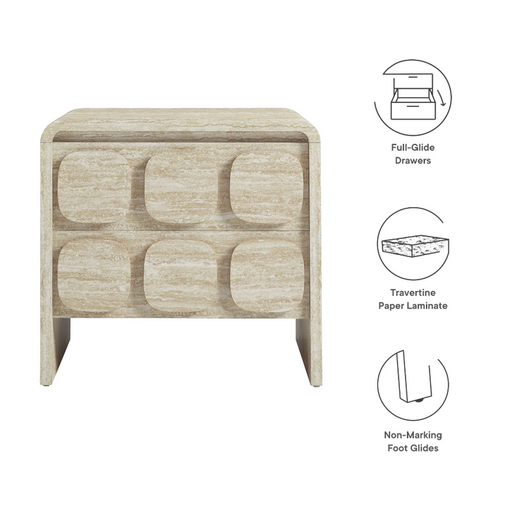 Curie 2 - Drawer Travertine Nightstand