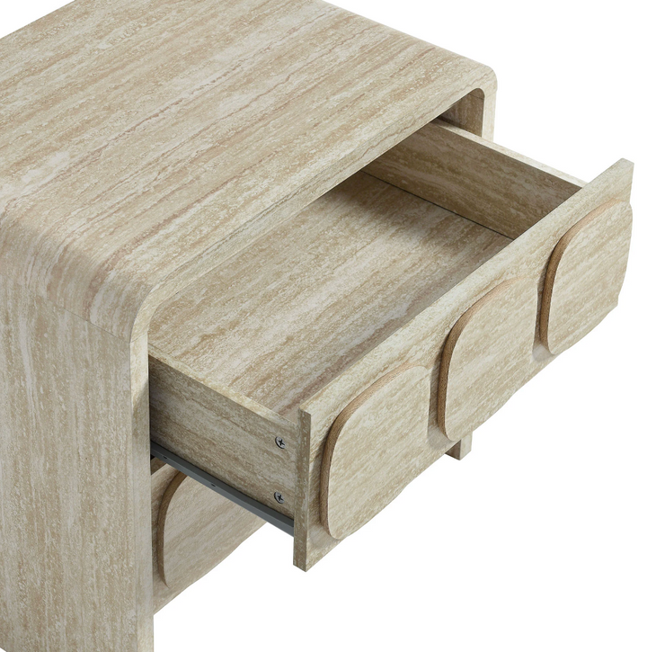 Curie 2 - Drawer Travertine Nightstand