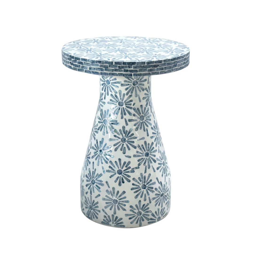 Hailey Blue Floral Shell Side Table