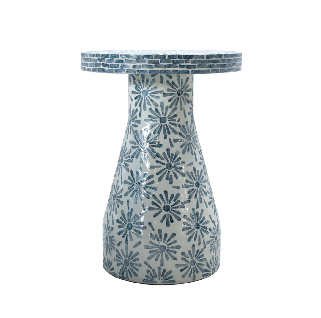 Hailey Blue Floral Shell Side Table