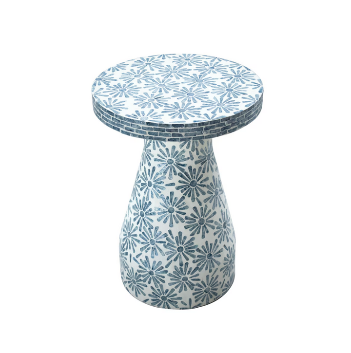 Hailey Blue Floral Shell Side Table