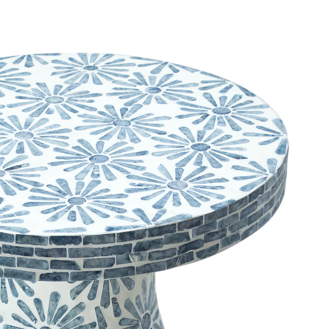 Hailey Blue Floral Shell Side Table