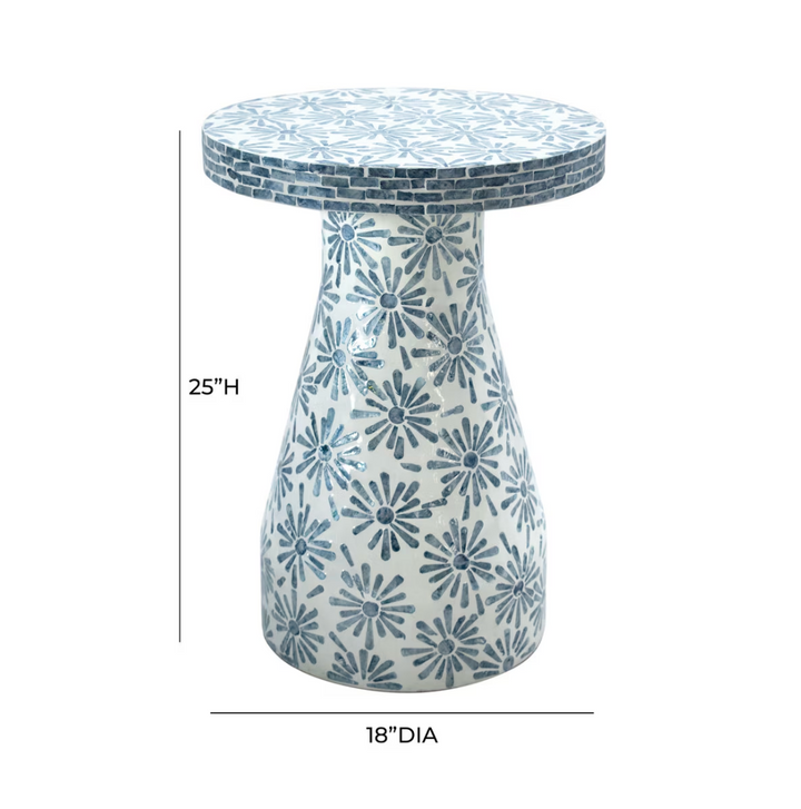 Hailey Blue Floral Shell Side Table