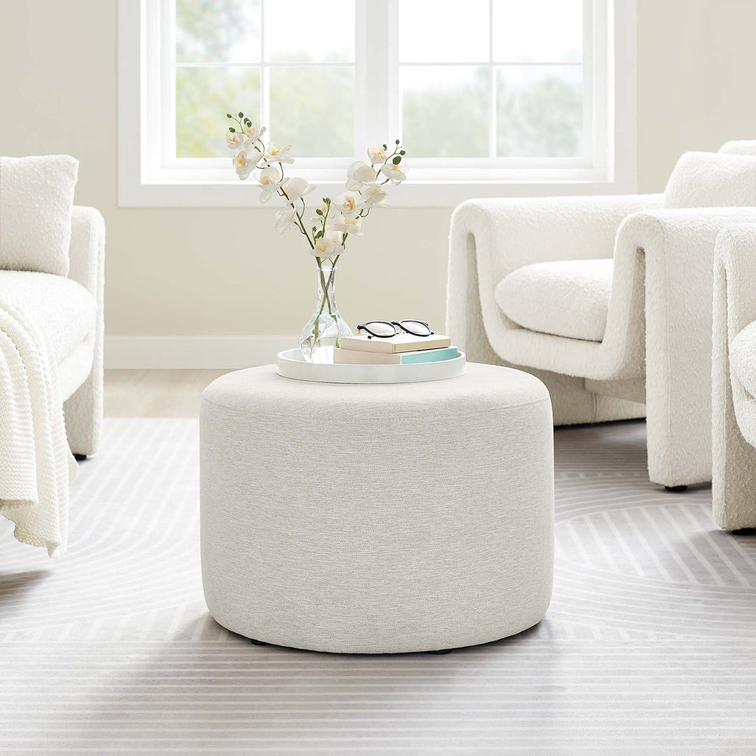 Jake 23" Round Upholstered Ottoman - Ivory