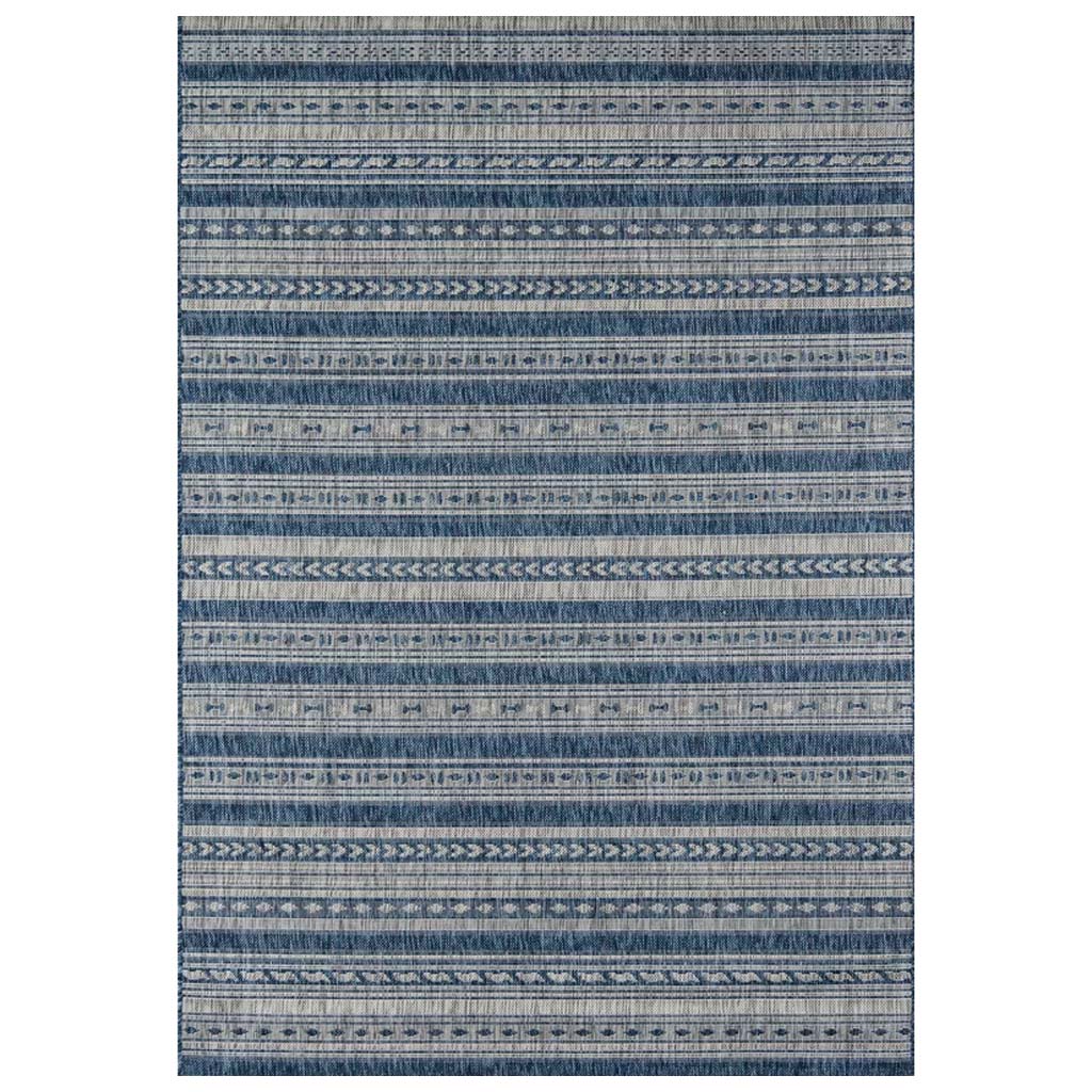 Tuscany Striped Denim Blue Tan Area Rug-5'3"x7'6"