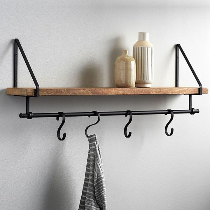 Lucy Mango Wood Shelf With Hooks
