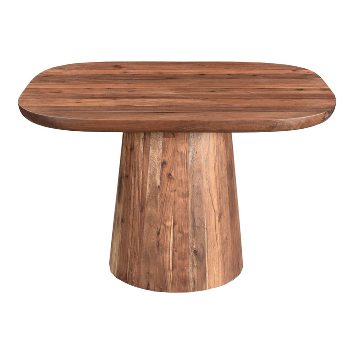 Nature's Statement Dining Table: Acacia Wood Drum Pedestal Design
