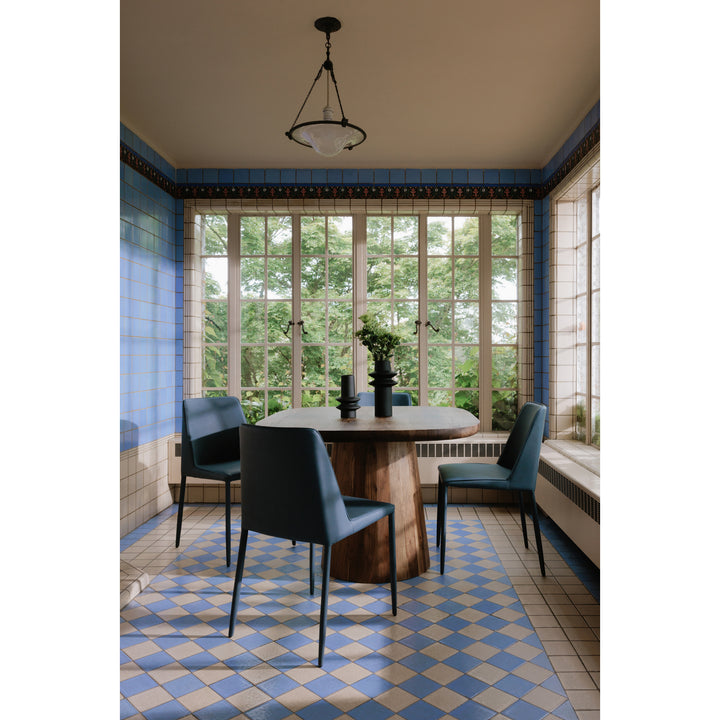 Nature's Statement Dining Table: Acacia Wood Drum Pedestal Design