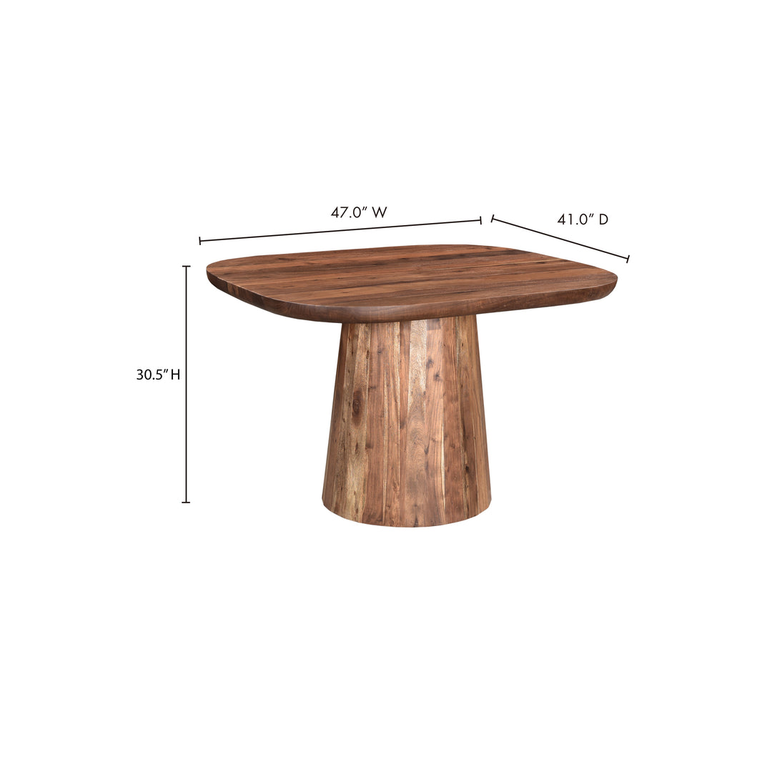 Nature's Statement Dining Table: Acacia Wood Drum Pedestal Design