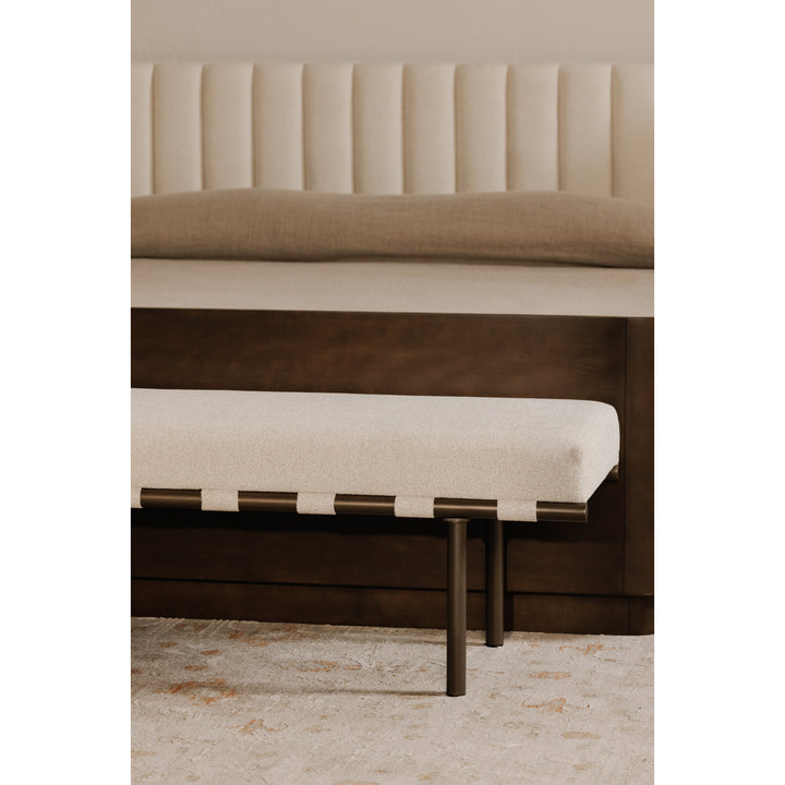 Graceful Blackened Bronze Dining Bench with Performance Fabric Seating