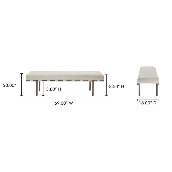 Graceful Blackened Bronze Dining Bench with Performance Fabric Seating