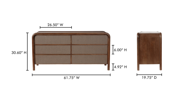 Rita 6 Drawer Dresser - Warm Brown