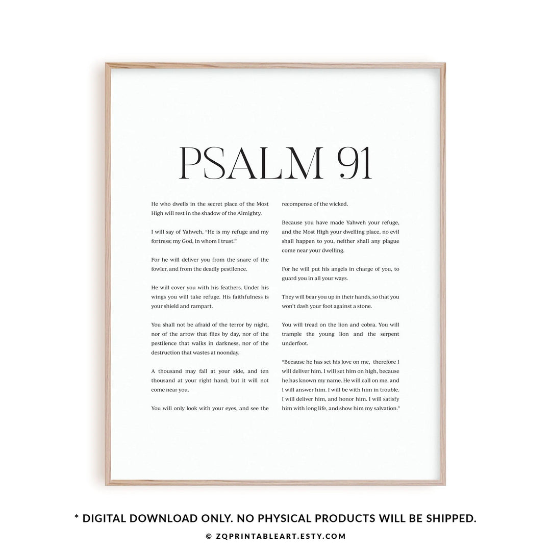 Psalm 91 Print Bible Verse Wall Art Christian Scripture Poster-24"x36"