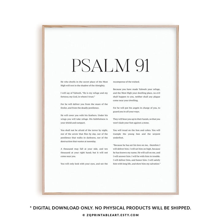 Psalm 91 Print Bible Verse Wall Art Christian Scripture Poster-24"x36"