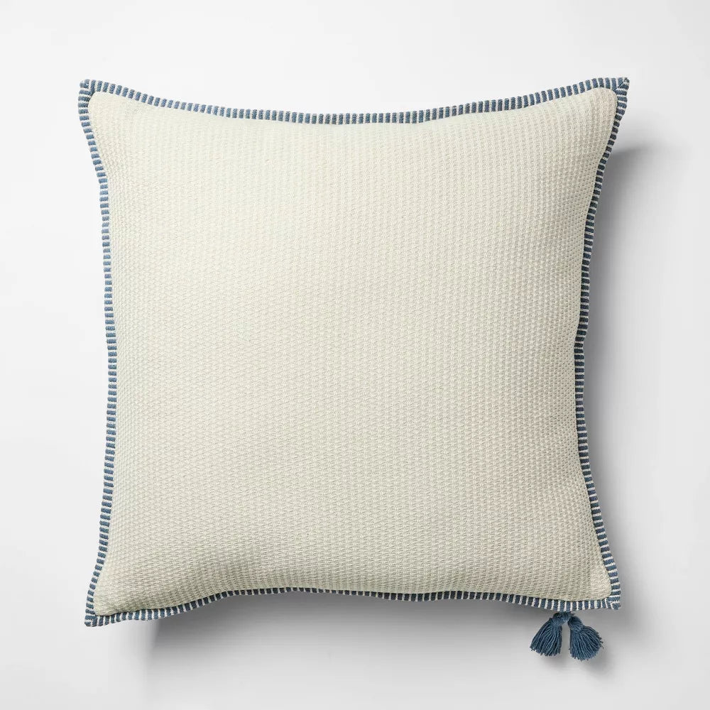 Oversized Square Cotton Linen Texture with Tassel Pillow 24x24