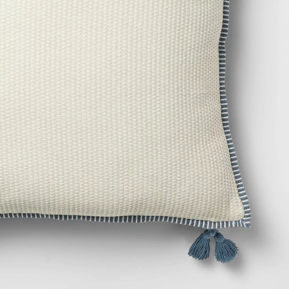 Oversized Square Cotton Linen Texture with Tassel Pillow 24x24