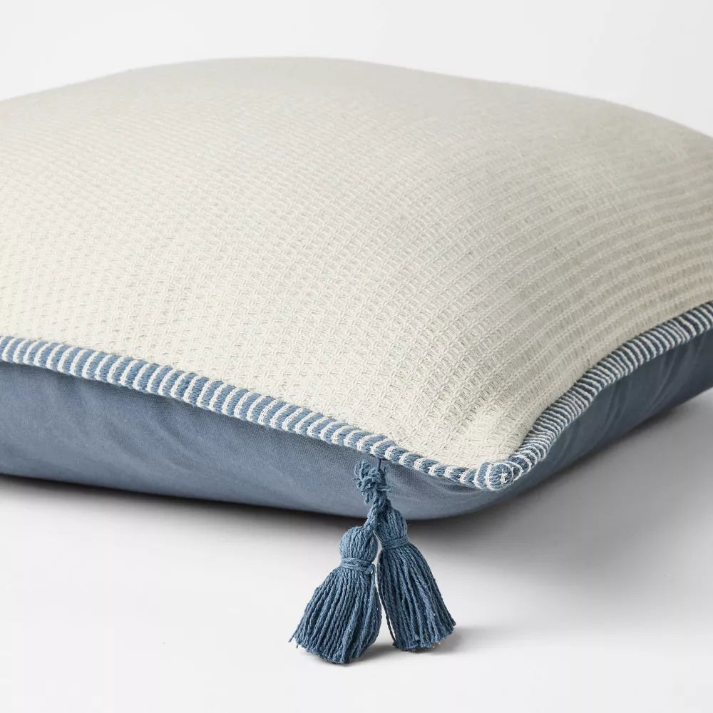 Oversized Square Cotton Linen Texture with Tassel Pillow 24x24