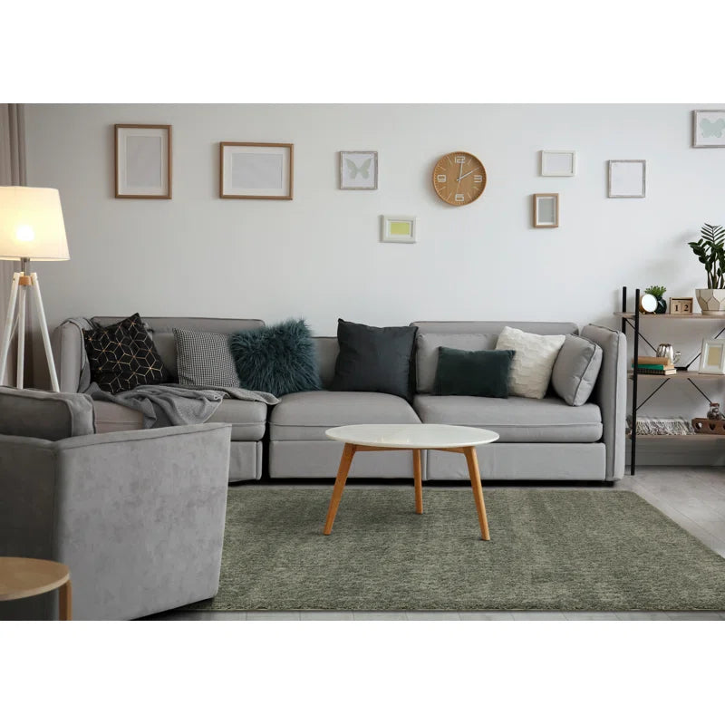 Melnik Solid Colour Machine Woven Polypropylene Area Rug in Sage Green