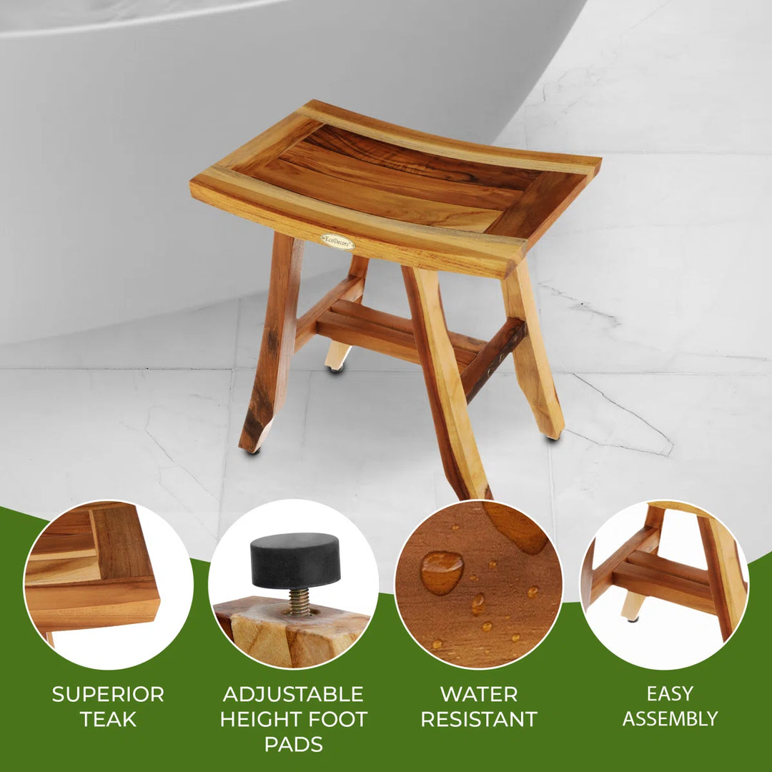 EcoDecors' Satori, Teak Shower Bench, Teak Shower Stool, Teak Stool for Inside Shower, Small Shower Stool, Teak Foot Rest, Teak Shower Bench for Inside Shower, in Earthy Teak