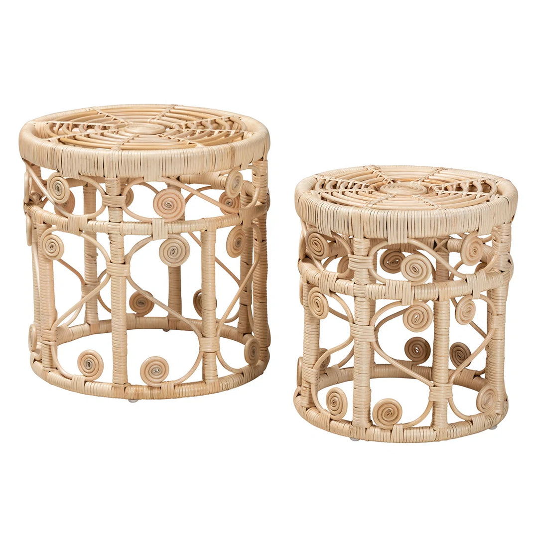 Cabble Frame Rattan Nesting Tables
