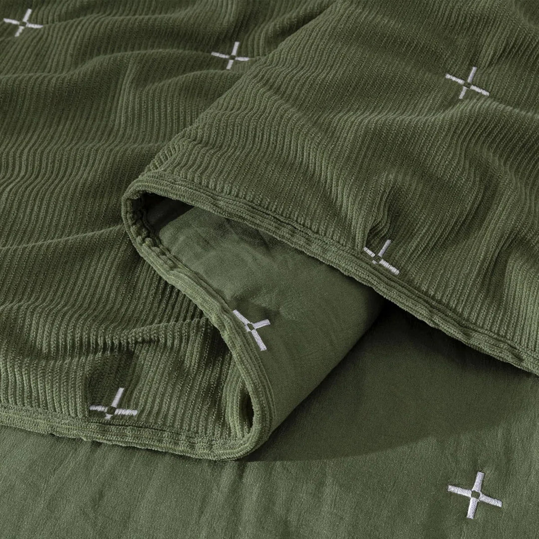 Corduroy Polyester Cross Stitch King Quilt Set By Chezmoi Collection