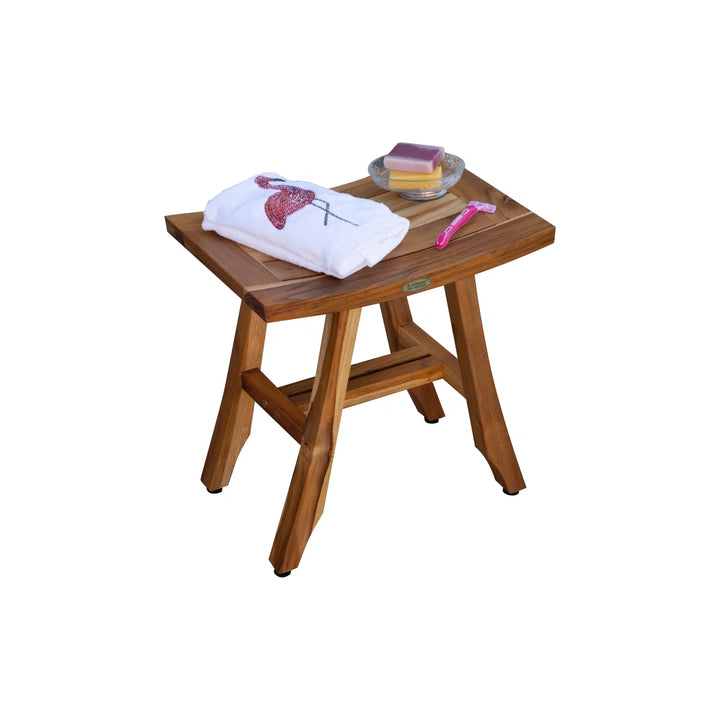 EcoDecors' Satori, Teak Shower Bench, Teak Shower Stool, Teak Stool for Inside Shower, Small Shower Stool, Teak Foot Rest, Teak Shower Bench for Inside Shower, in Earthy Teak