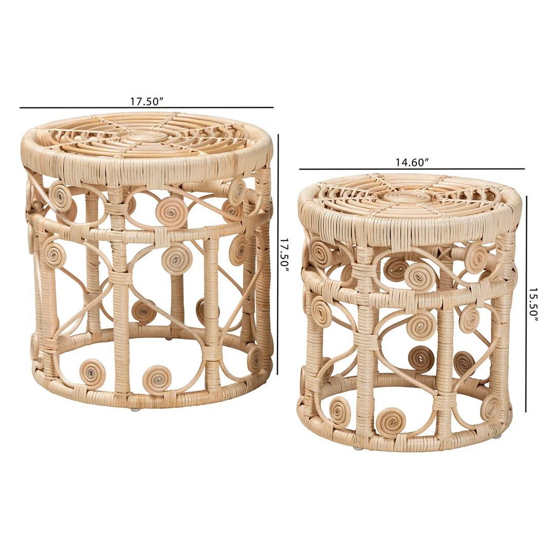 Cabble Frame Rattan Nesting Tables