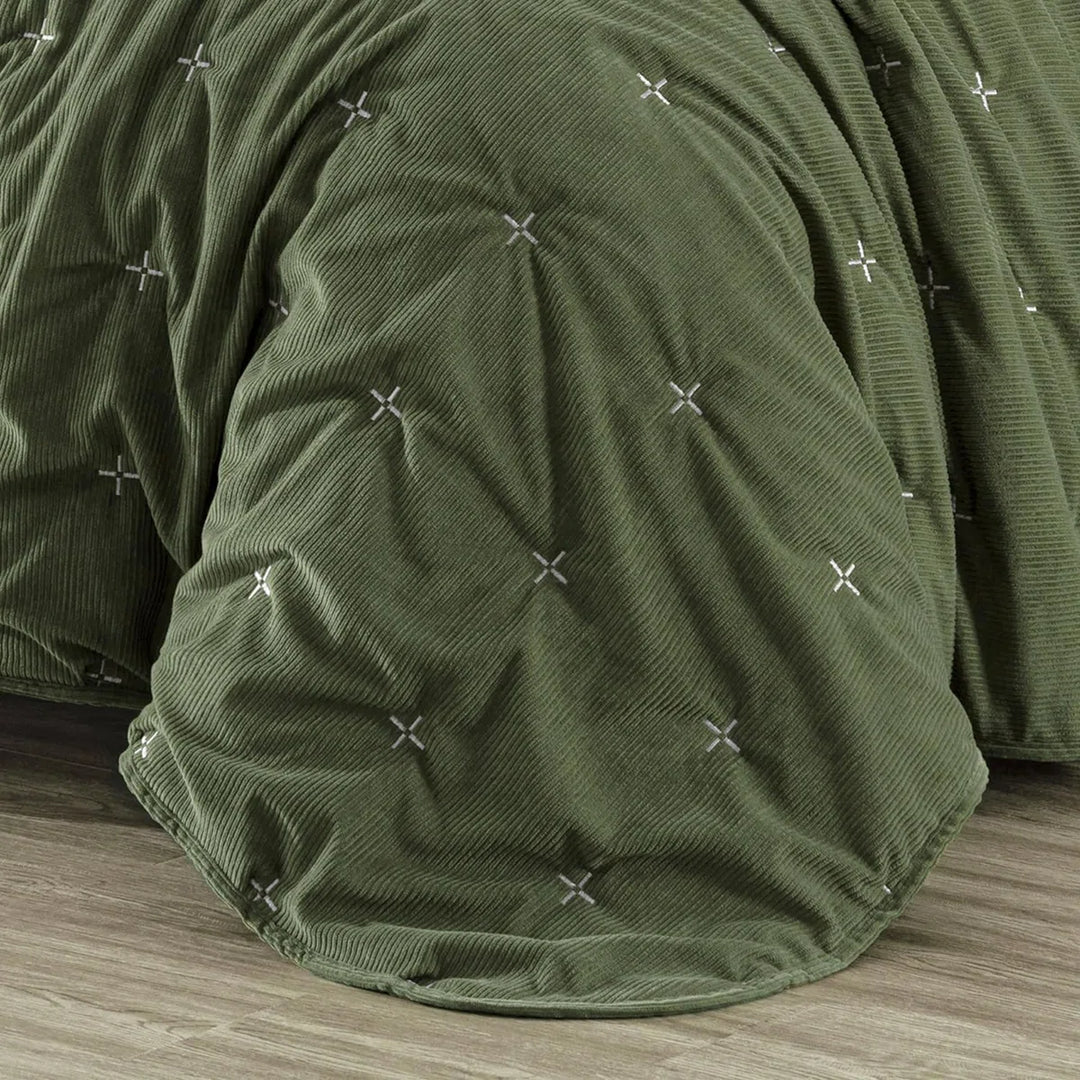 Corduroy Polyester Cross Stitch Queen Quilt Set By Chezmoi Collection