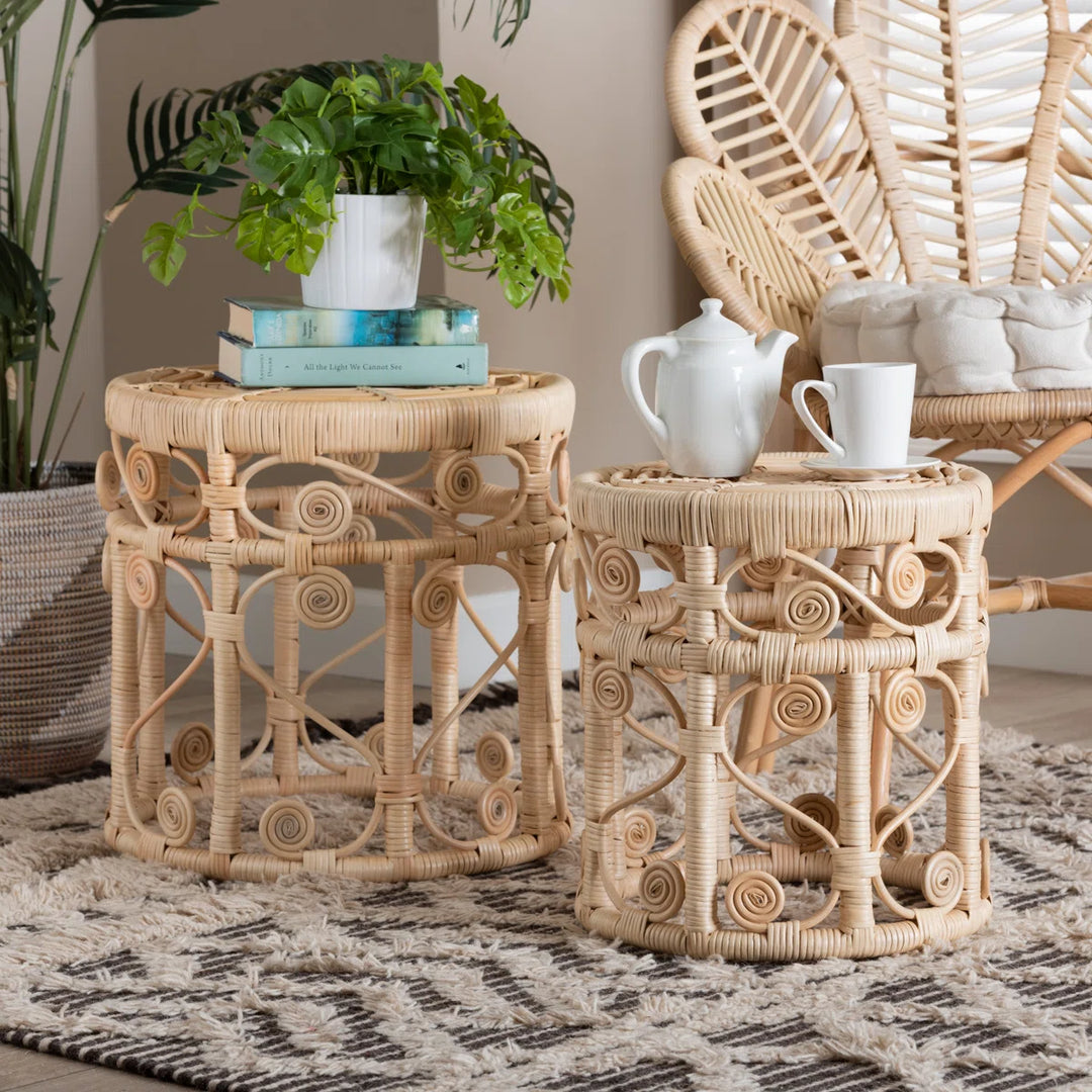 Cabble Frame Rattan Nesting Tables