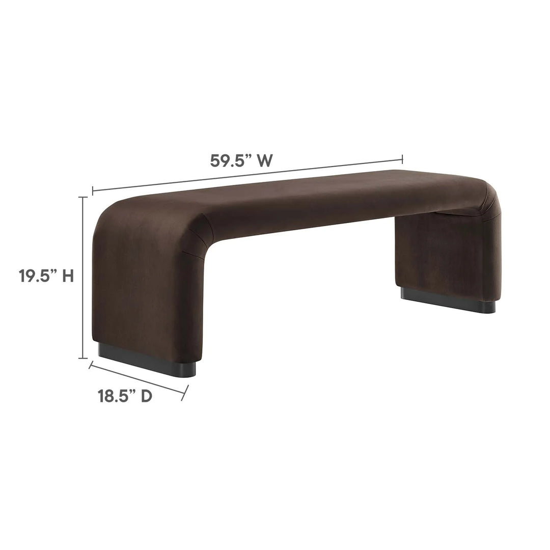 Dell Performance Velvet Waterfall Long Bench - Black Chocolate Brown