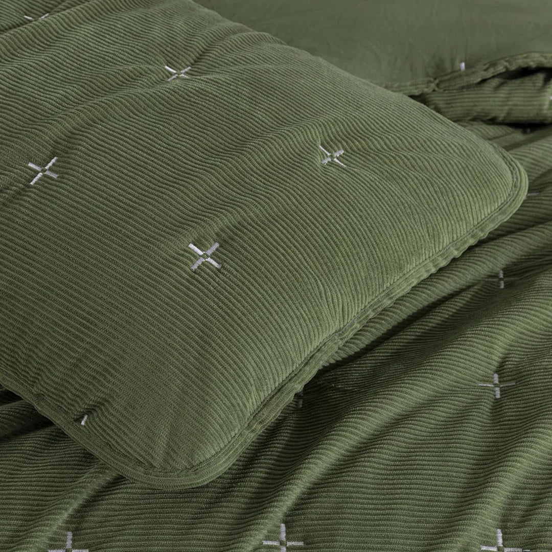 Corduroy Polyester Cross Stitch Queen Quilt Set By Chezmoi Collection