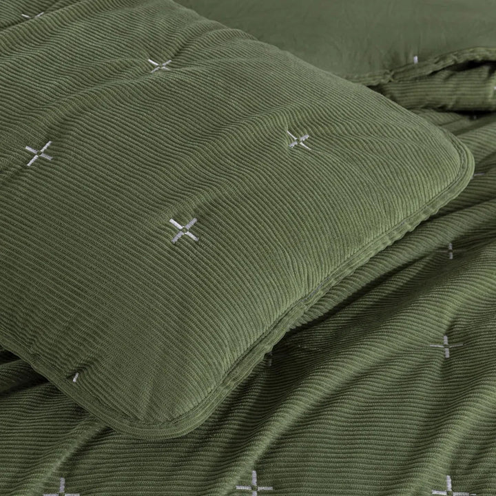 Corduroy Polyester Cross Stitch Queen Quilt Set By Chezmoi Collection