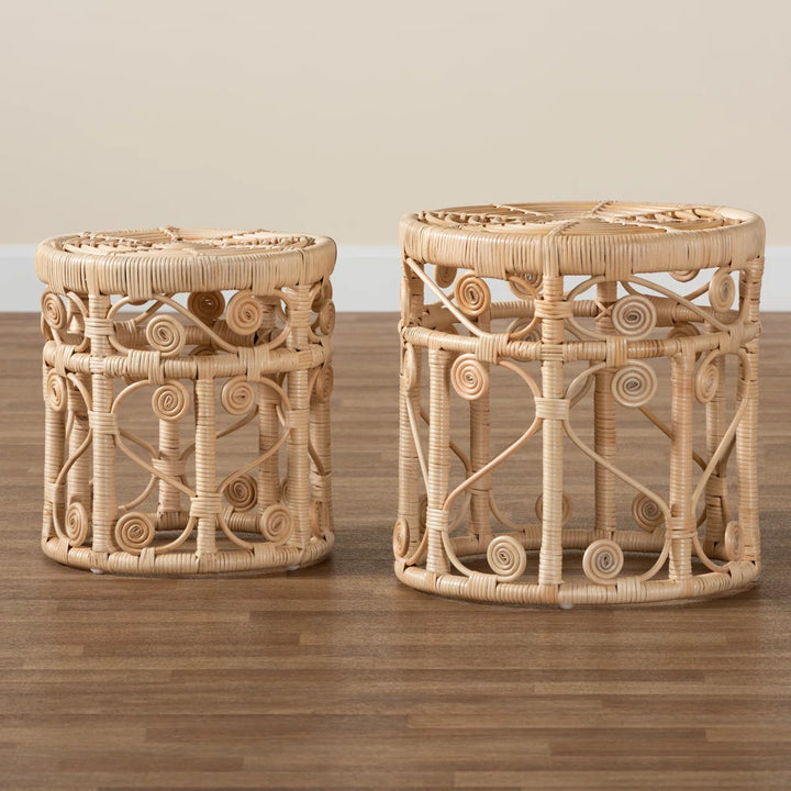 Cabble Frame Rattan Nesting Tables