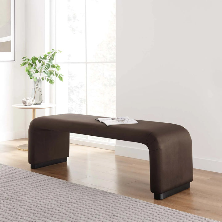 Dell Performance Velvet Waterfall Long Bench - Black Chocolate Brown