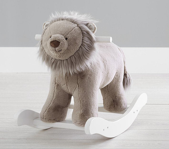 Taupe Lion Plush Nursery Rocker